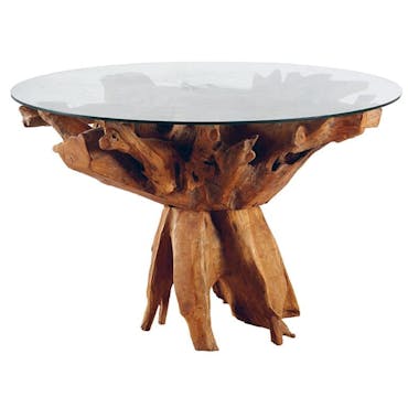  Table a manger ronde en bois et verre style exotique