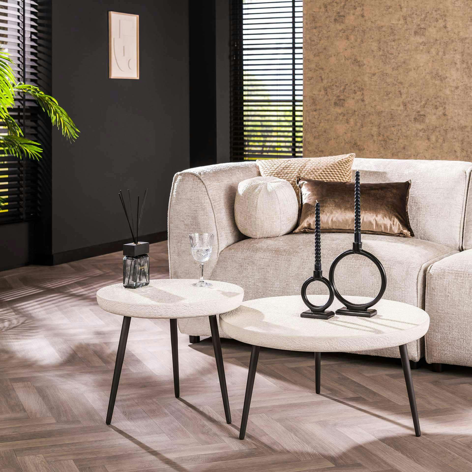 Table de salon blanche en marbre composite forme ronde (lot de 2) TAJ