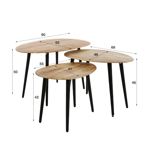 Table de salon en bois d'acacia forme organique (lot de 3) MELBOURNE