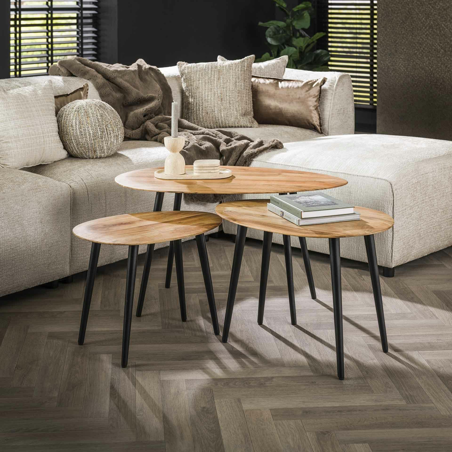 Table de salon en bois d'acacia forme organique (lot de 3) MELBOURNE