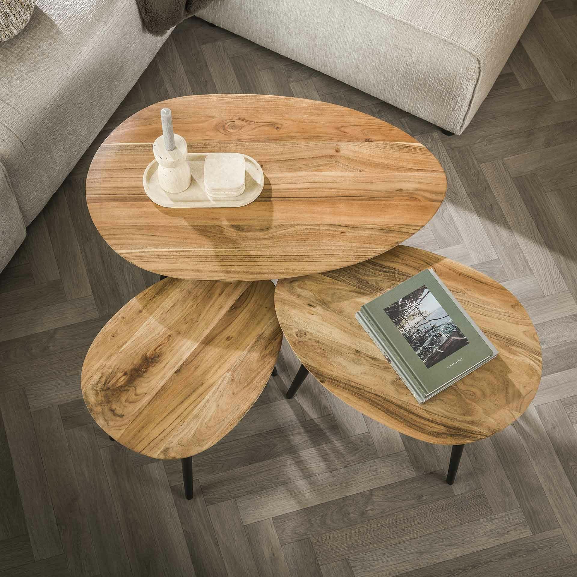 Table de salon en bois d'acacia forme organique (lot de 3) MELBOURNE