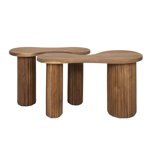 Table de salon en bois d'acacia pieds rainurés (lot de 2) MELBOURNE