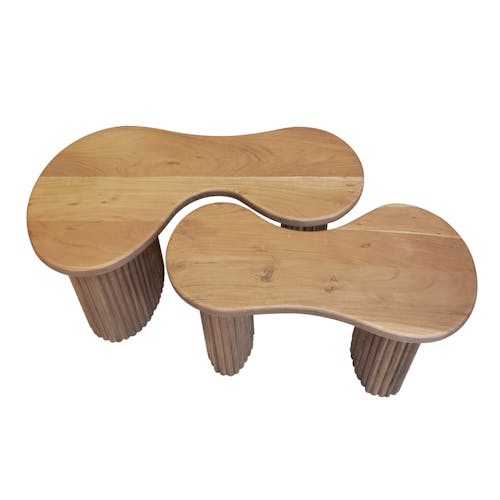 Table de salon en bois d'acacia pieds rainurés (lot de 2) MELBOURNE