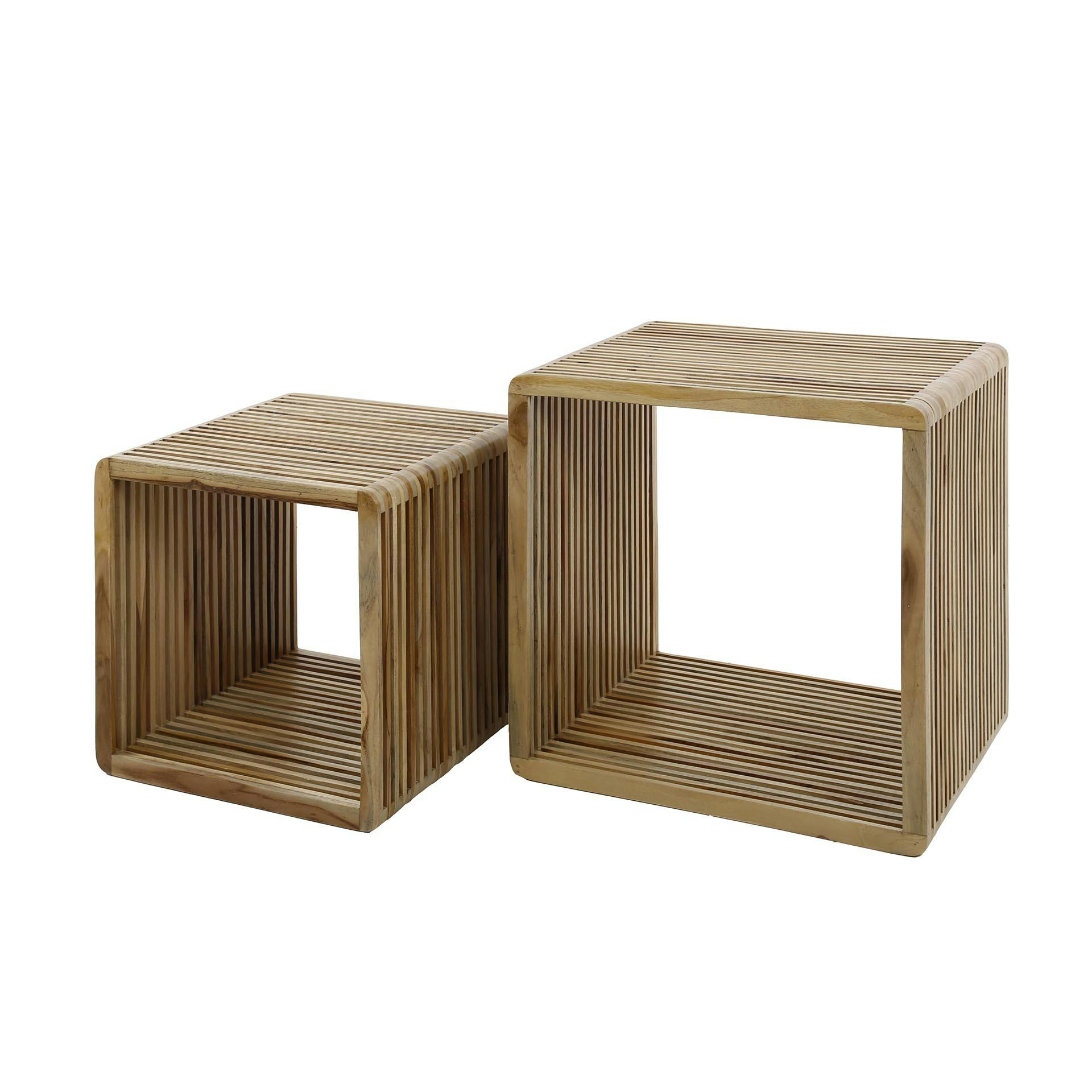 Table de salon en bois de teck recyclé avec rainures (lot de 2) MAYA