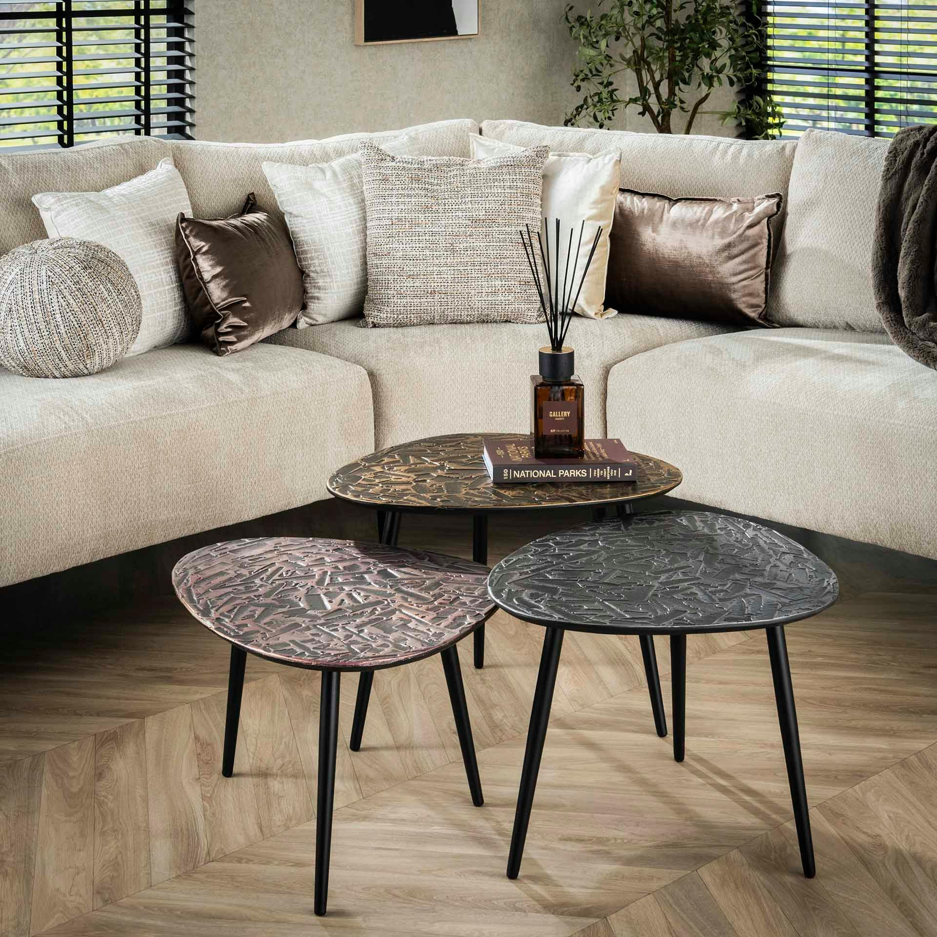 Table de salon finition argent, cuivre et or (lot de 3) RALF