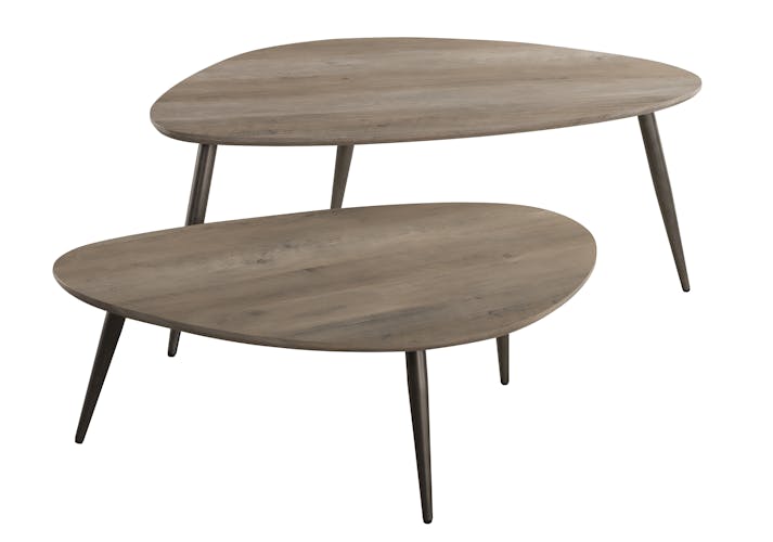 Tables basses gigognes ovales effet bois pieds metal de style contemporain
