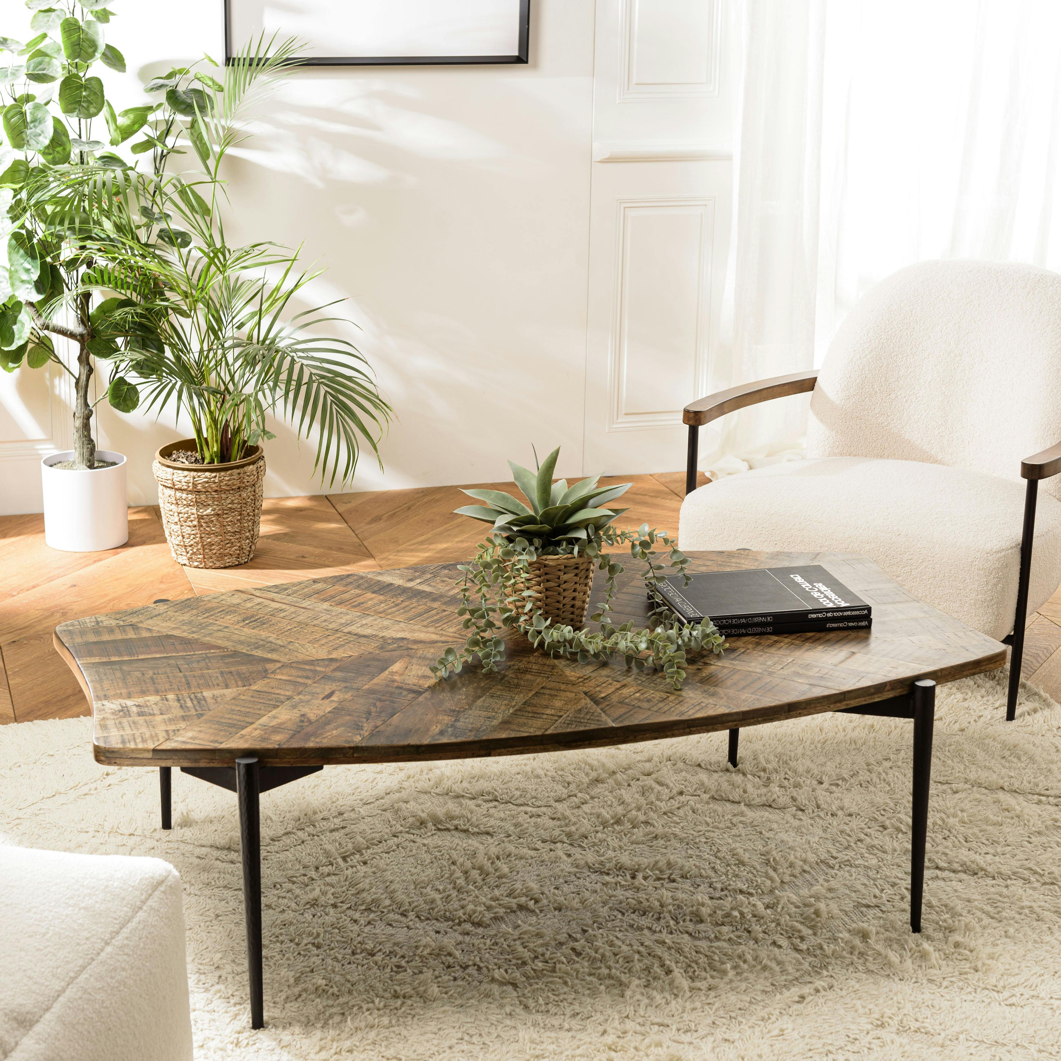 Table de salon forme oblongue bois recyclé chevrons KORKAI