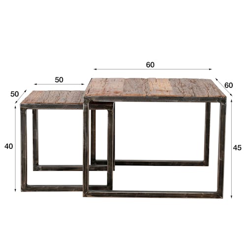Table de salon gigogne bois recyclé carrée PM (2 pièces) OMSK
