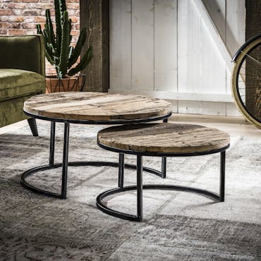  Tables basses gigognes en bois recycle et metal de style industriel