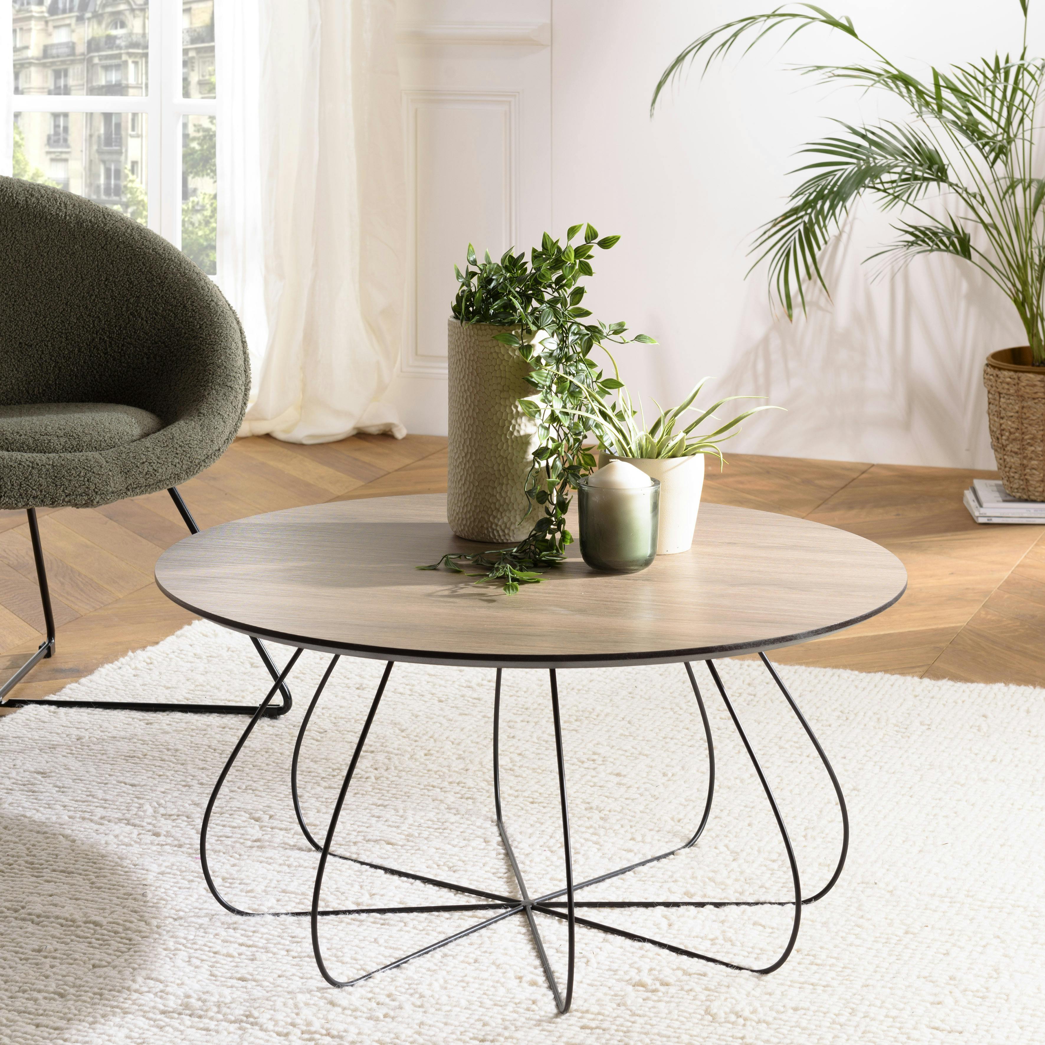 Table de salon moderne bois et métal LANDAISE