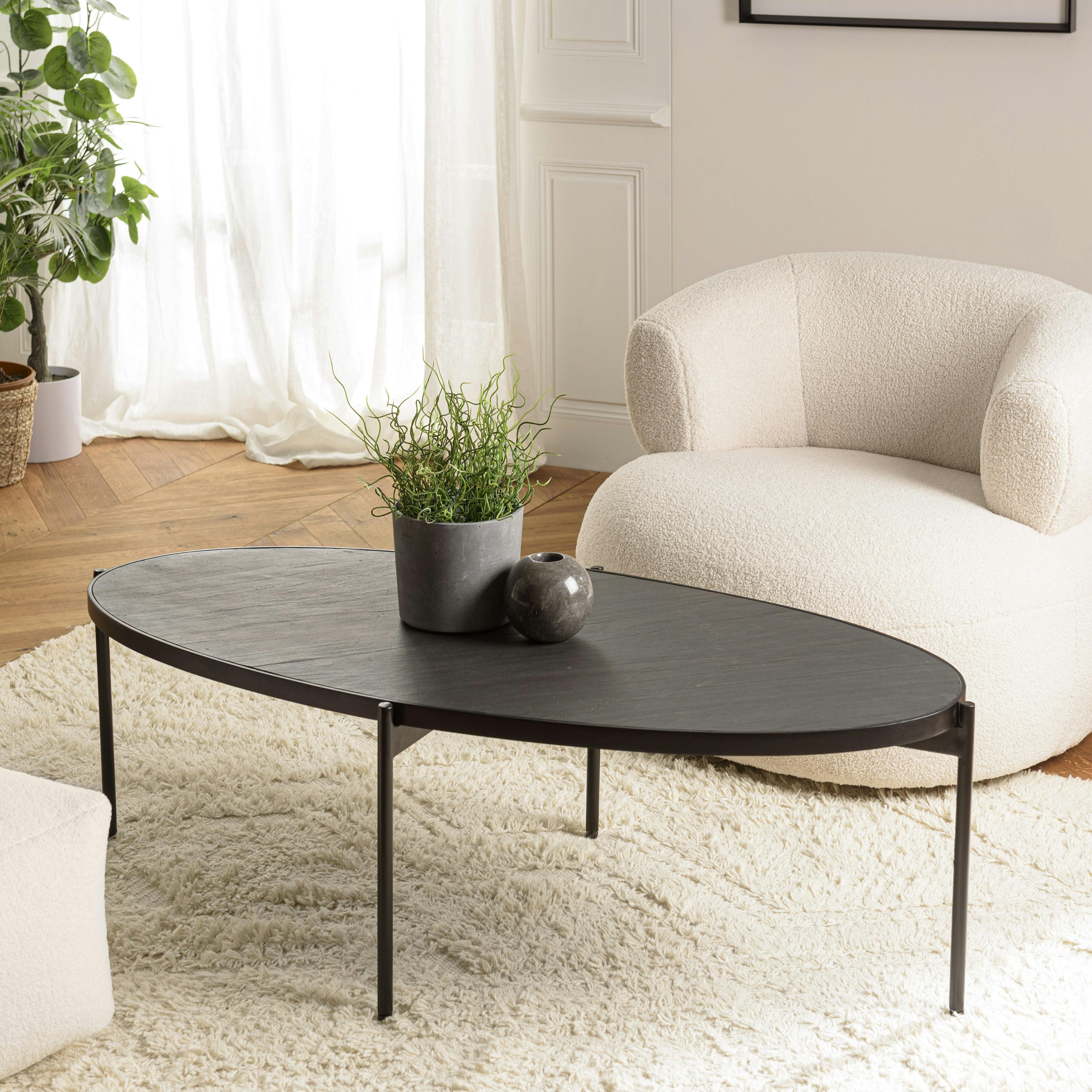 Table de salon ovale bois anthracite effet pierre BIHAR