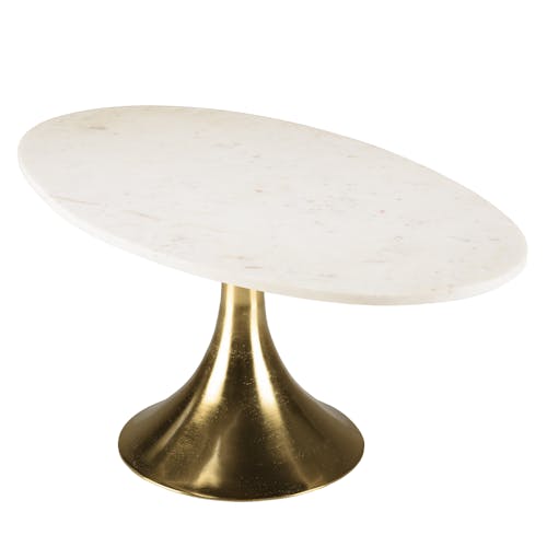 Table de salon ovale marbre blanc et pied doré ZALA