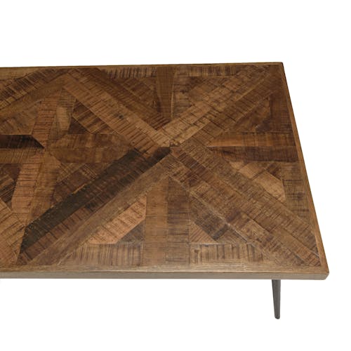 Table de salon rectangulaire bois recyclé marqueterie 135 cm KORKAI