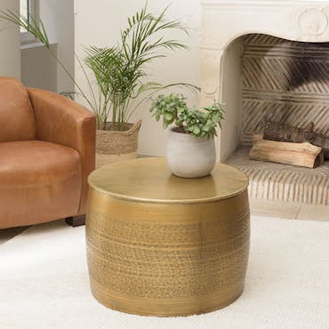  Table de salon ronde alu doré antique motifs orientaux NADOR