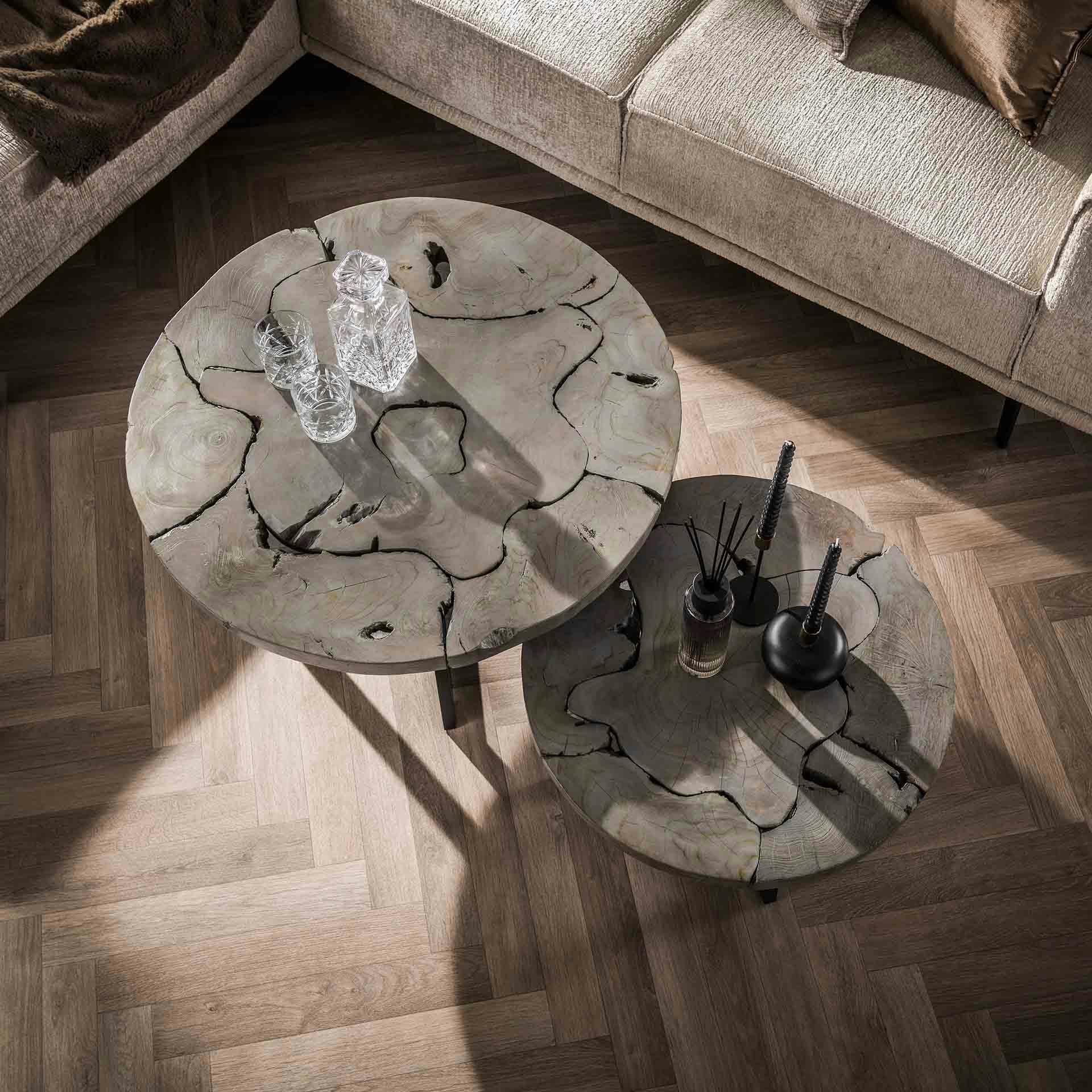 Table de salon ronde bois gris (lot de 2) RALF