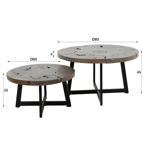 Table de salon ronde bois gris (lot de 2) RALF