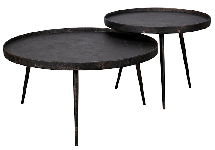 Tables basses gigognes rondes en metal vieilli de style industriel