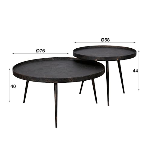 Tables basses gigognes rondes en metal vieilli de style industriel