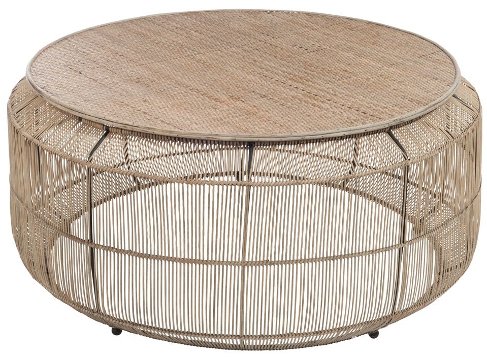 Table de salon ronde en rotin tressé naturel 90x90x45cm