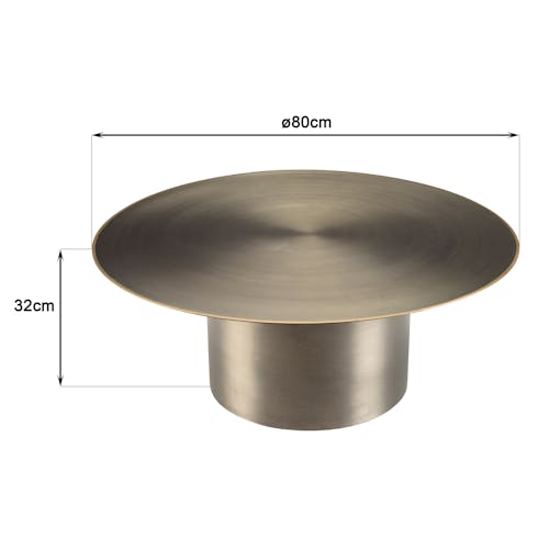 Table de salon ronde métal argenté bord doré D80 cm ZALA