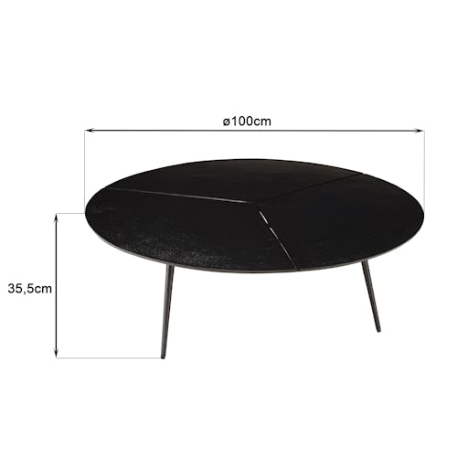 Table de salon ronde métal noir mat dessiné ZALA