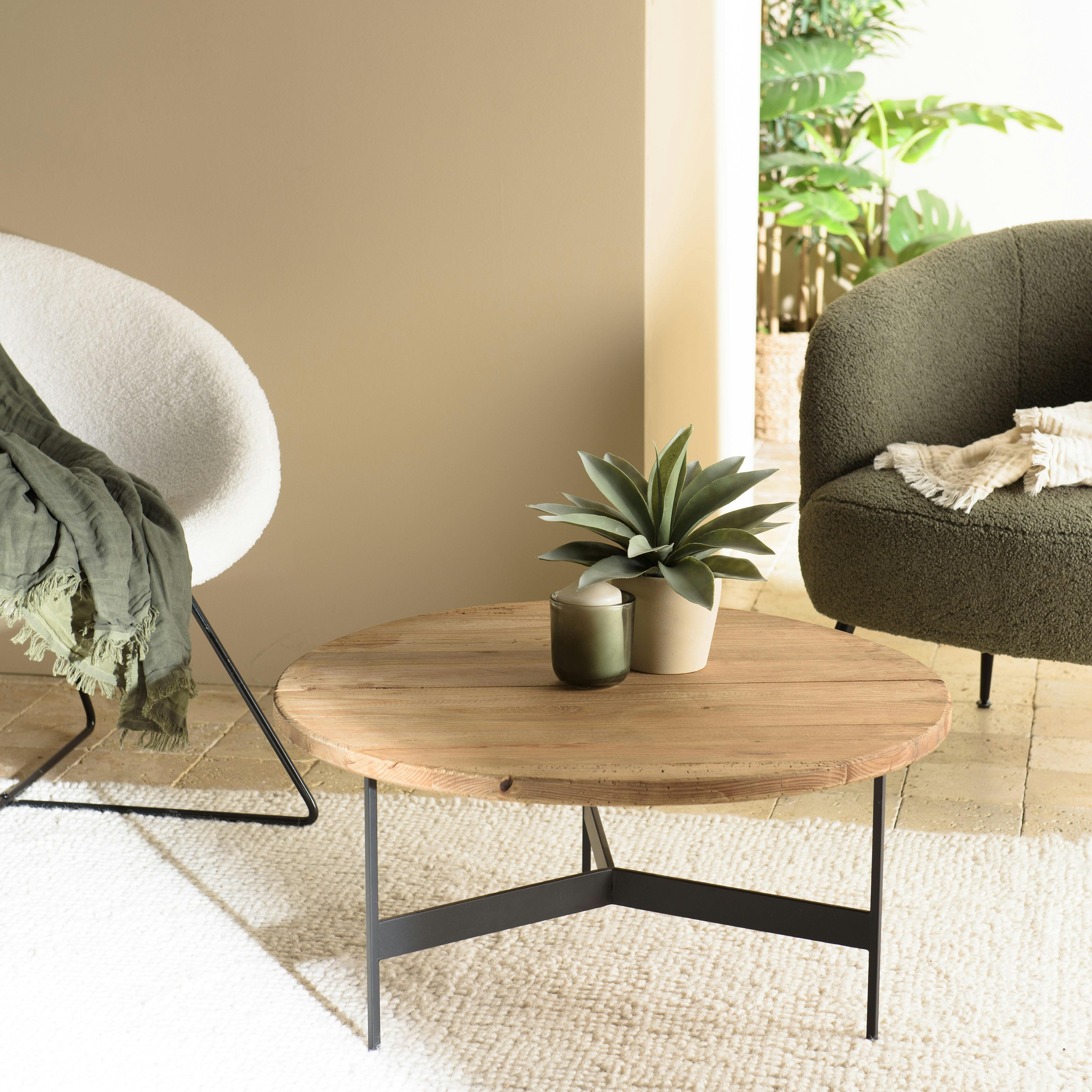 Table de salon ronde pin recyclé et métal 70 cm CRACOVIE