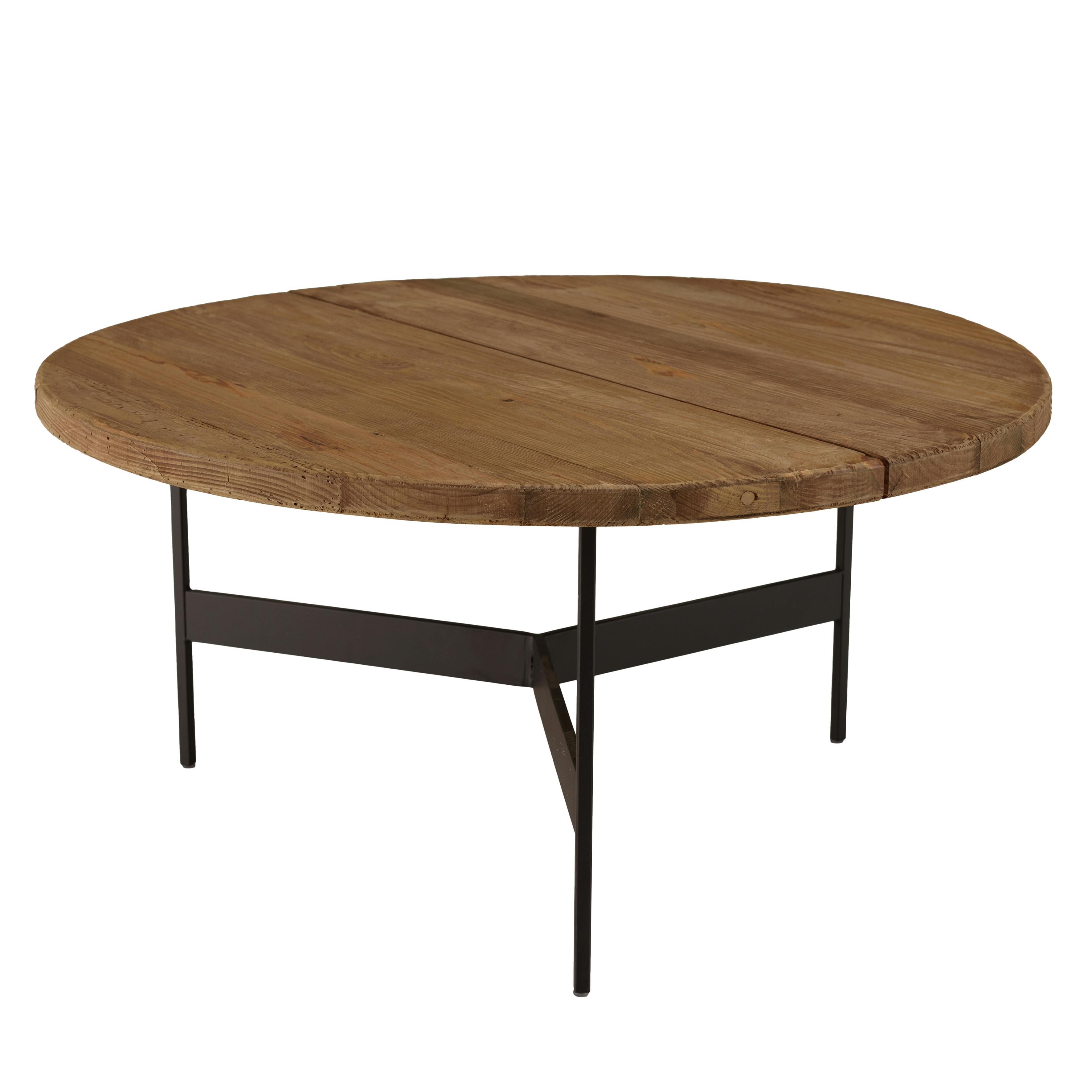Table de salon ronde pin recyclé et métal 70 cm CRACOVIE | Tables ...
