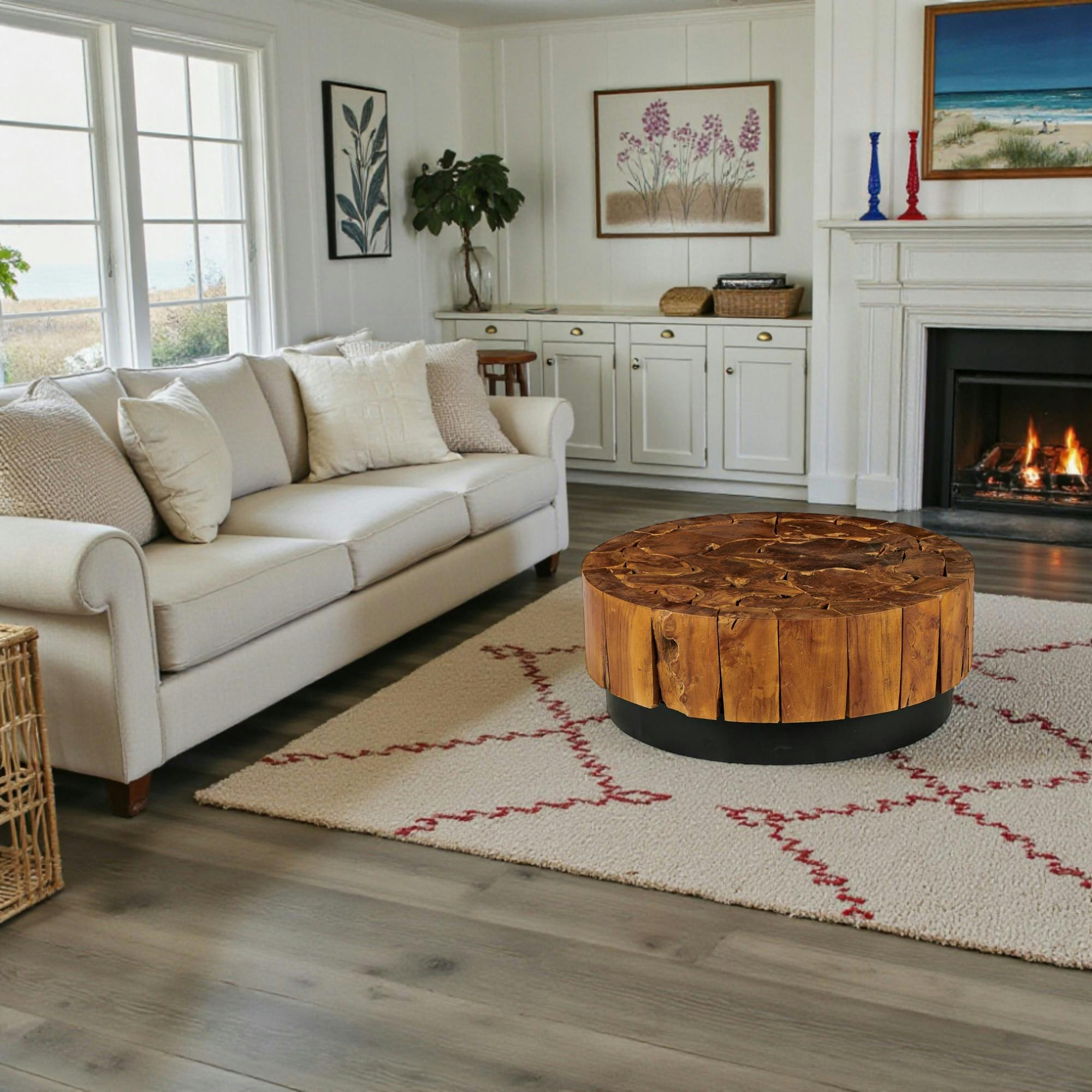 Table de salon ronde teck recyclé D80 cm ARIZONA