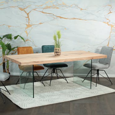  Table extensible en chêne blanc bords naturels et verre 200 cm PALERME