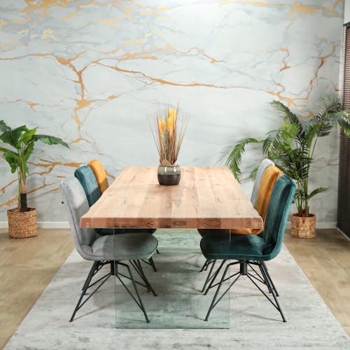 Table extensible en chêne blanc bords naturels et verre 240 cm PALERME