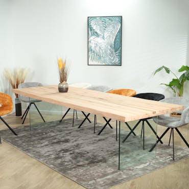  Table extensible en chêne blanc avec bords naturels et verre 300 cm PALERME