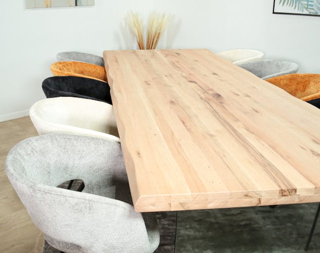 Table extensible en chêne blanc avec bords naturels et verre 300 cm PALERME