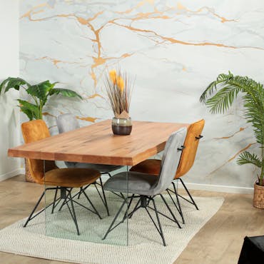  Table extensible en chêne huilé bords naturels et verre 200 cm PALERME