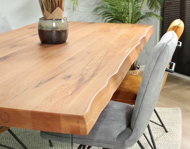 Table extensible en chêne huilé bords naturels et verre 200 cm PALERME