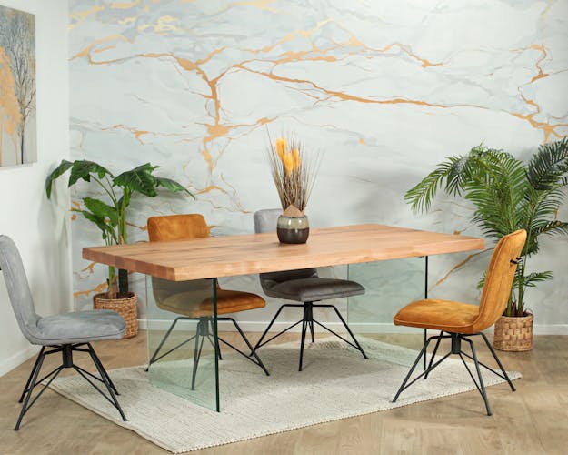 Table extensible en chêne huilé bords naturels et verre 200 cm PALERME