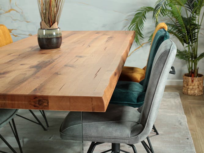 Table extensible en chêne huilé bords naturels et verre 240 cm PALERME