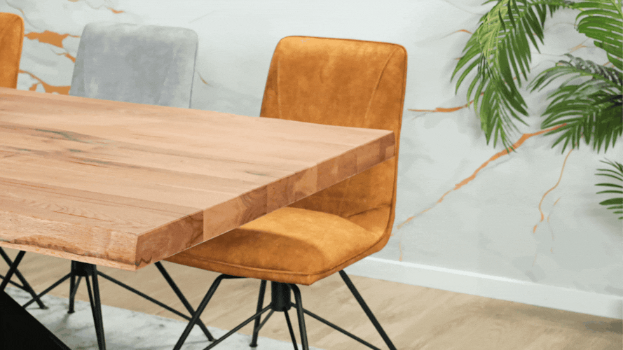 Table extensible en chêne huilé bords naturels et verre 240 cm PALERME