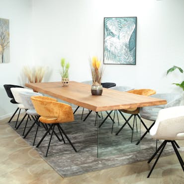  Table design en chêne huilé avec bords naturels et verre 300 cm PALERME