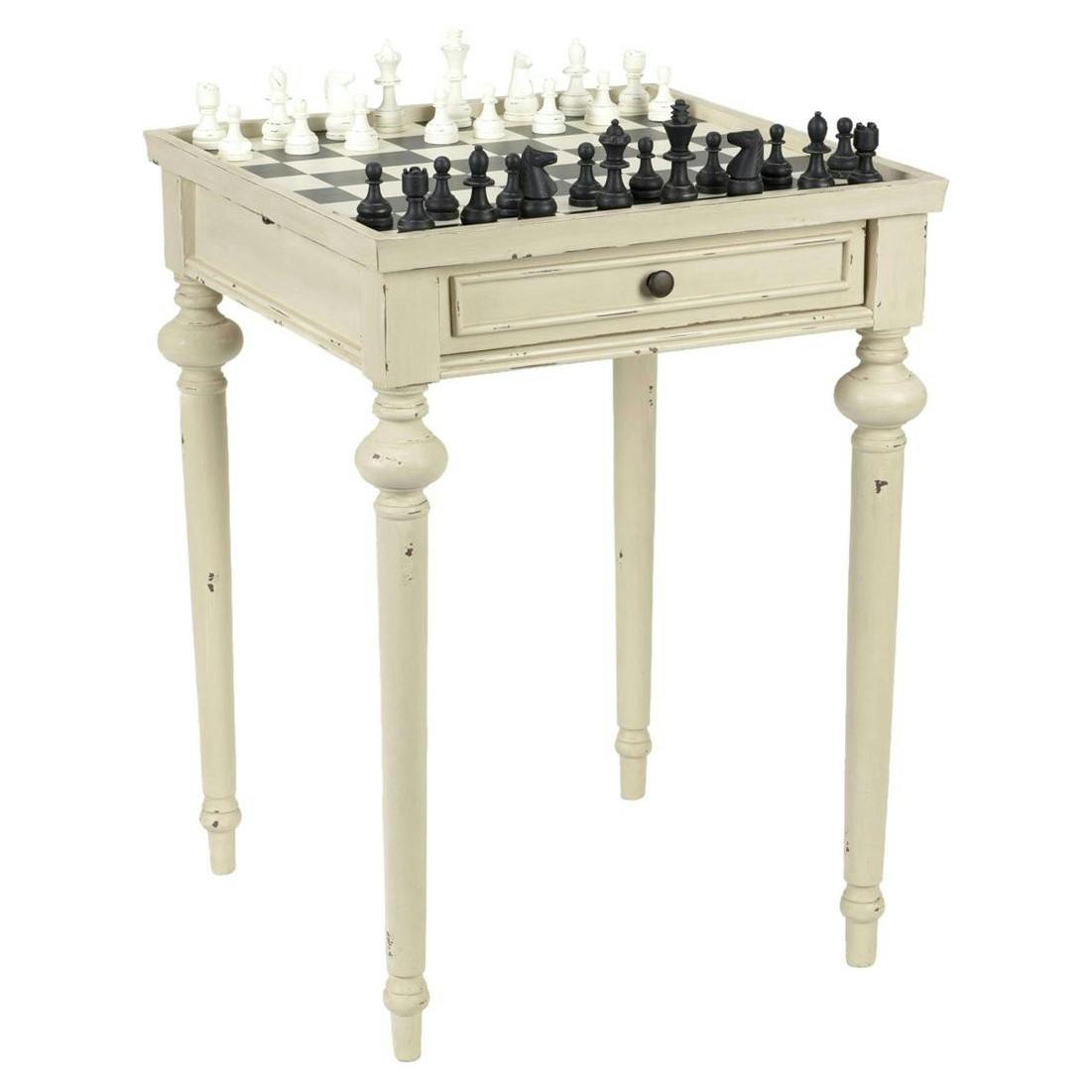 Table échiquier en bois vieilli blanc 1 tiroir LEGENDE L55xP55xH76 AMADEUS