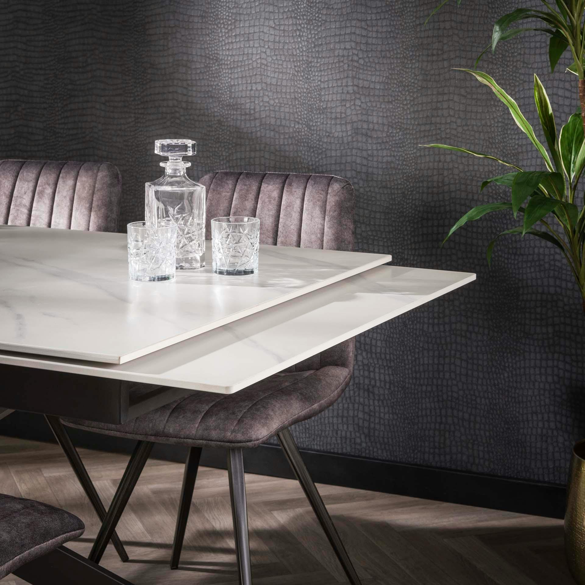 Table repas 180cm Céramique Arabescato mat blanc Cruise