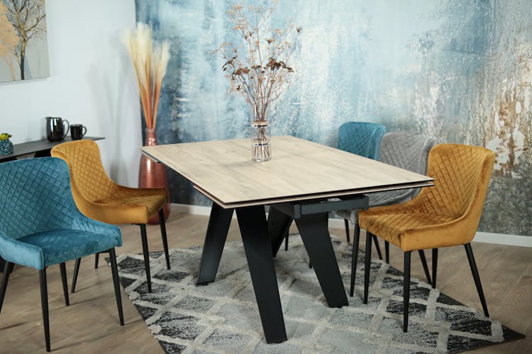 Table en céramique extensible aspect bois pied croisé 180-280 cm LOMBARDIE