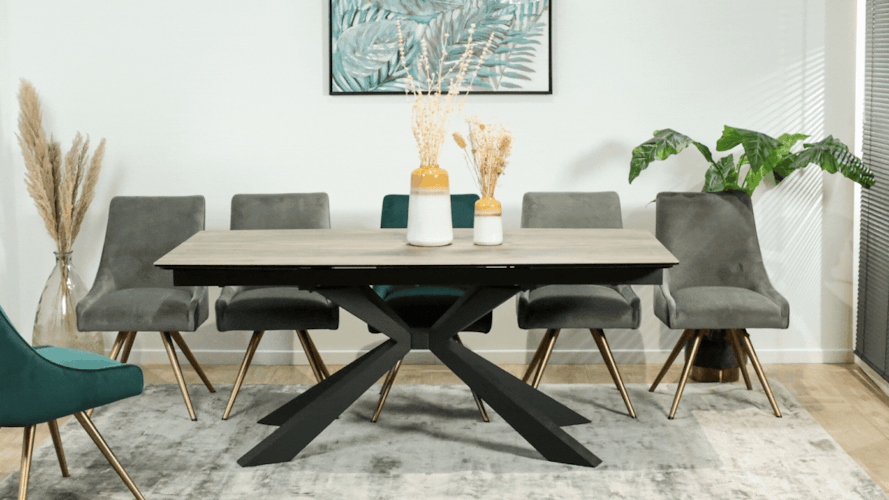 Table en céramique extensible oblongue effet bois brun 180-280 cm LOMBARDIE