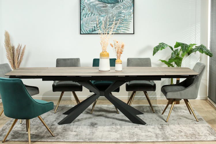 Table en céramique extensible oblongue effet bois brun 180-280 cm LOMBARDIE