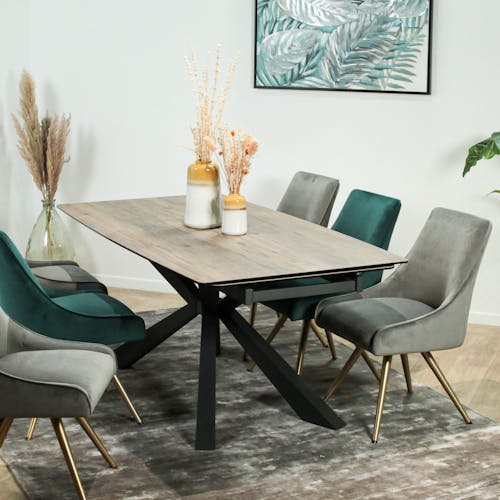Table en céramique extensible oblongue effet bois brun 180-280 cm LOMBARDIE