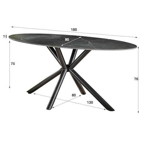 Table en céramique noire ovale 180 cm GALWAY