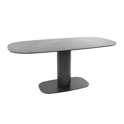Table en céramique noire pied central avec bords ronds NOVA
