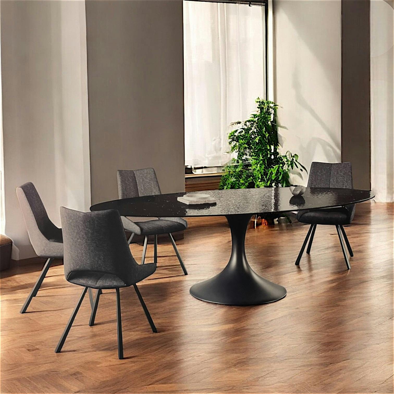 Table en verre noir ondulé forme ovale 250 cm LIGURIE