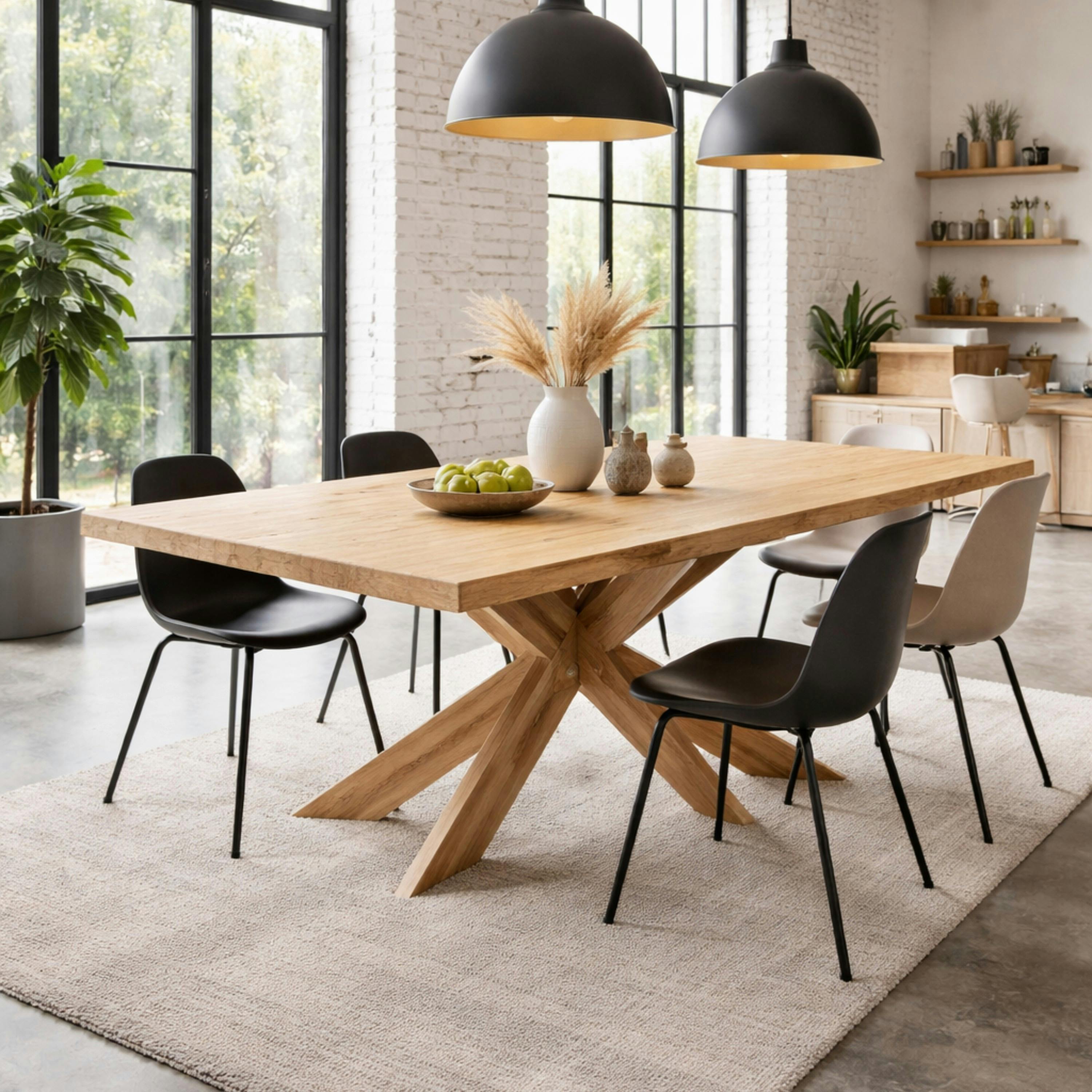 Table extensible bois blanc bords droits pied bois 240 cm PALERME