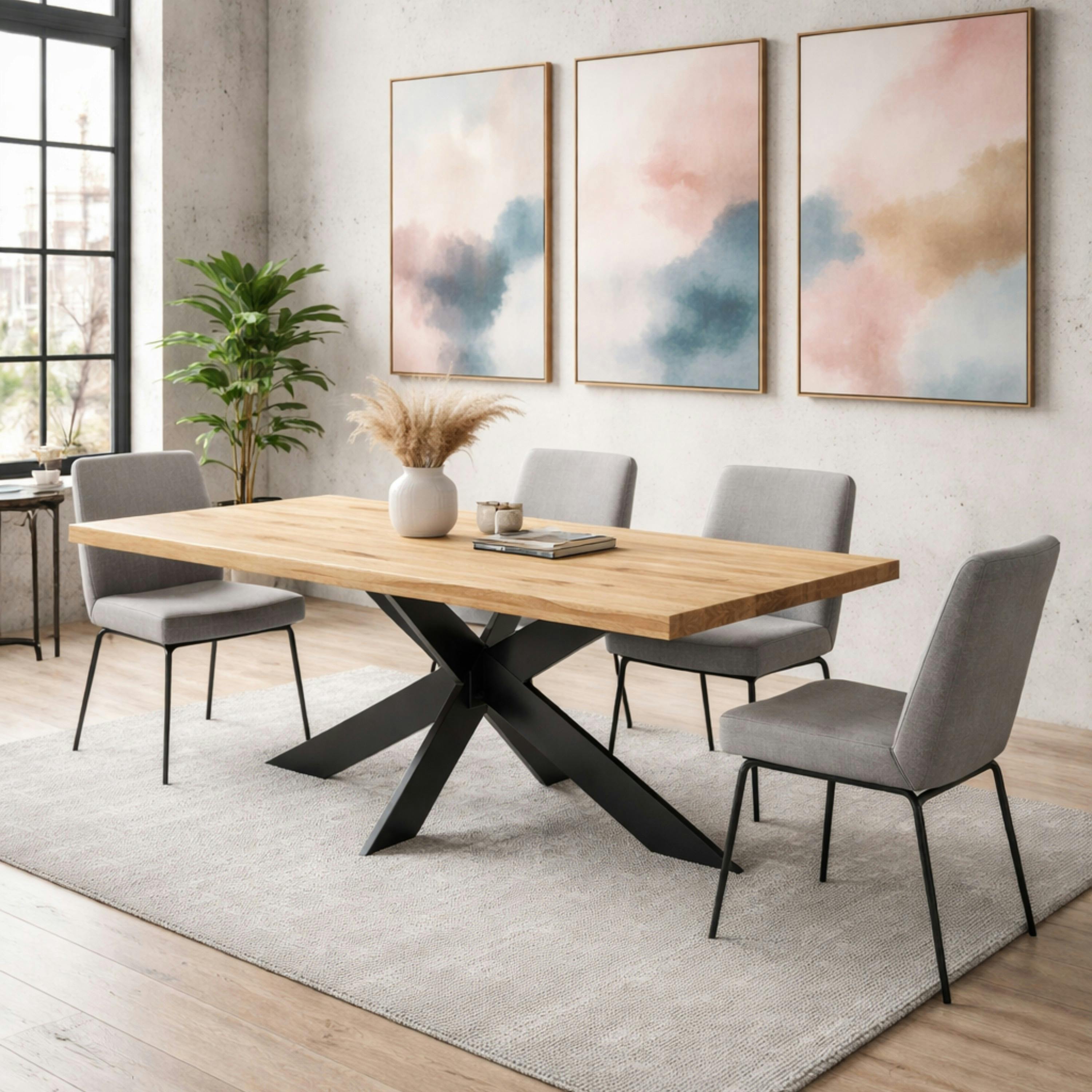 Table extensible bois blanc bords droits pied noir fin 240 cm PALERME