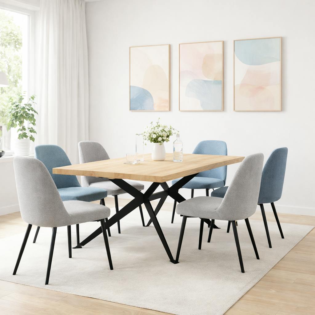 Table extensible bois blanc bords droits pied graphique 220 cm PALERME